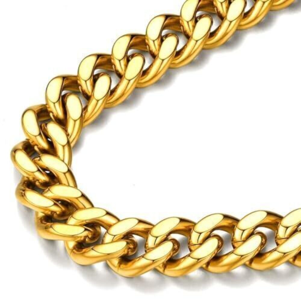 9475 Chunky Curb Chain Necklace 18K Gold Plated Thick 12MM Link Chains 26''